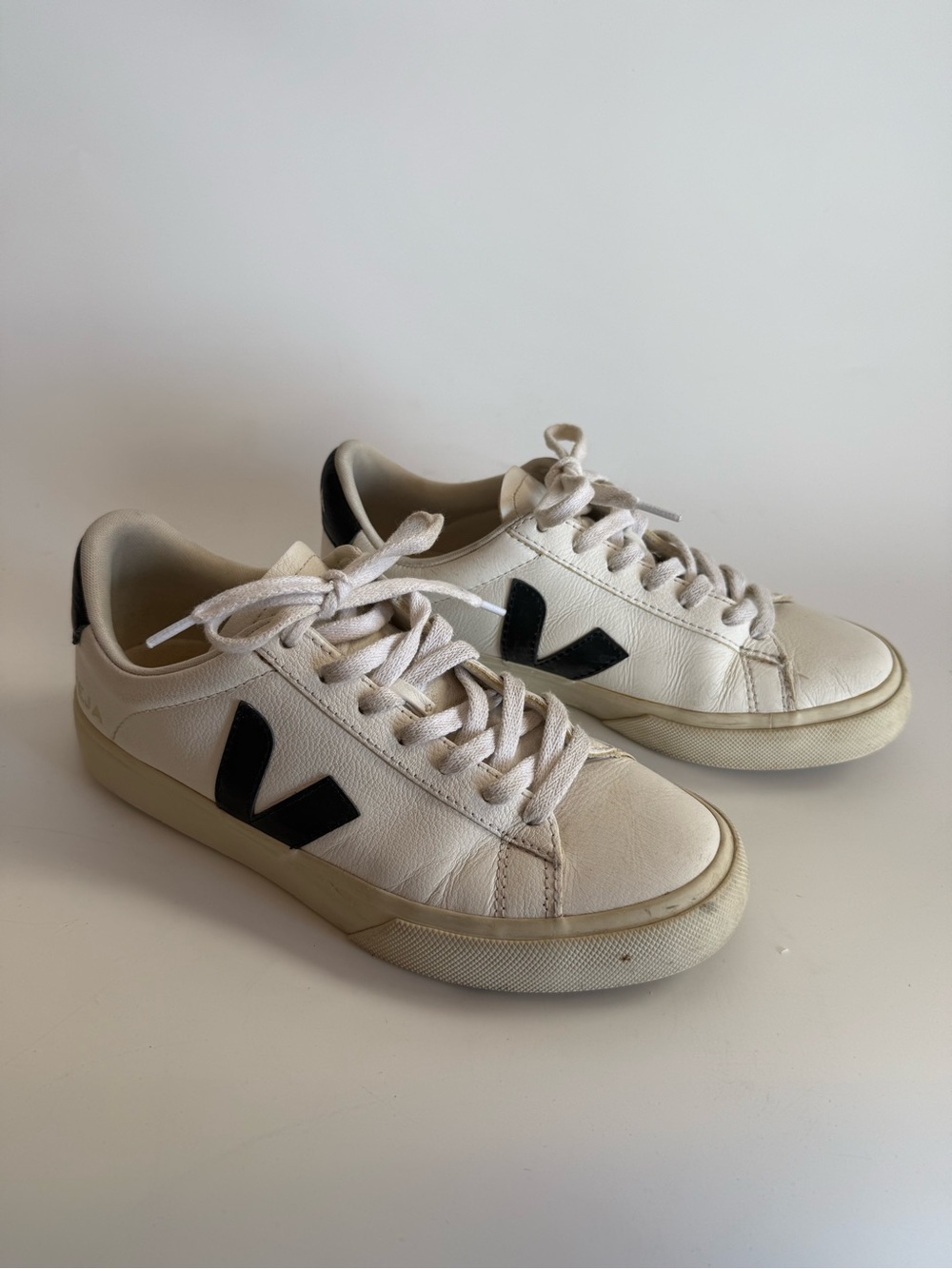 Veja Campo White Leather Sneakers Black Suede V Low Top Women EU 39